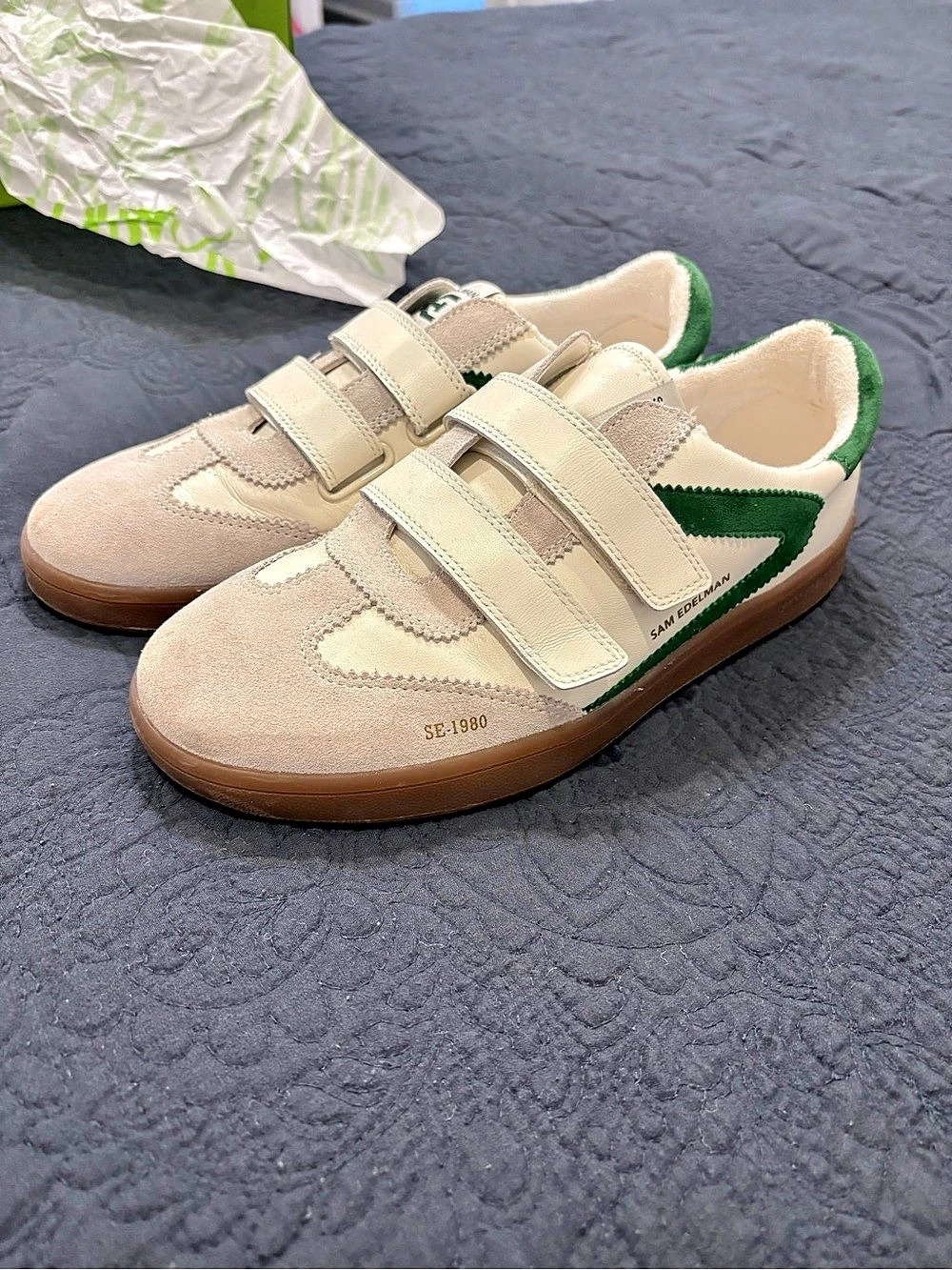Sam Edelman Talia Velcro Sneaker Velcro Sneakers Cream & Green US 9.5 M